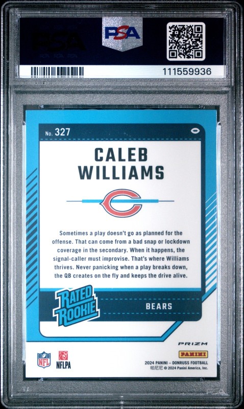 2024 PANINI DONRUSS FOOTBALL  #327 CALEB WILLIAMS OPTIC PREVIEW-PINK PSA 10 view 2