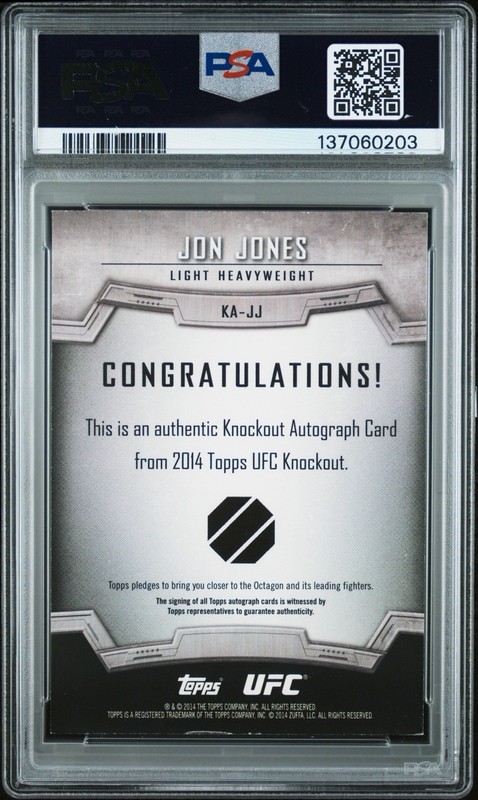 2014 Topps UFC Knockout Jon "Bones" Jones Autograph Red Auto /8 PSA Authentic view 2
