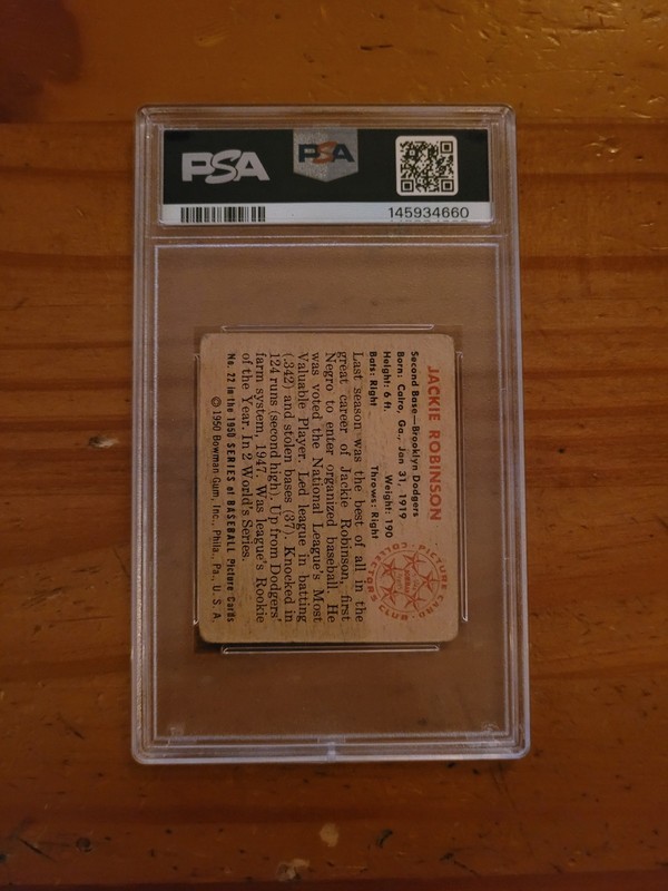 1950 Bowman #22 Jackie Robinson PSA 1 Poor Dodgers HOF view 2