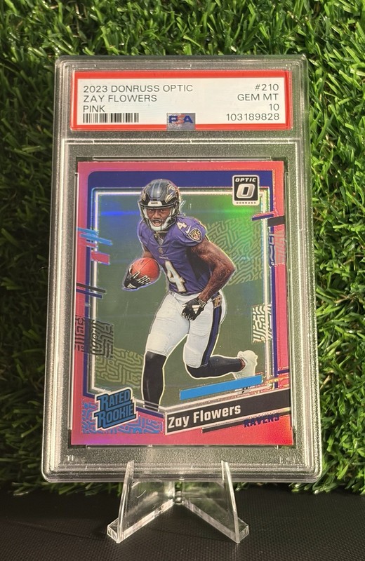 2023 Panini Donruss Optic - Rated Rookie Zay Flowers #210 Pink PSA 10 view 1