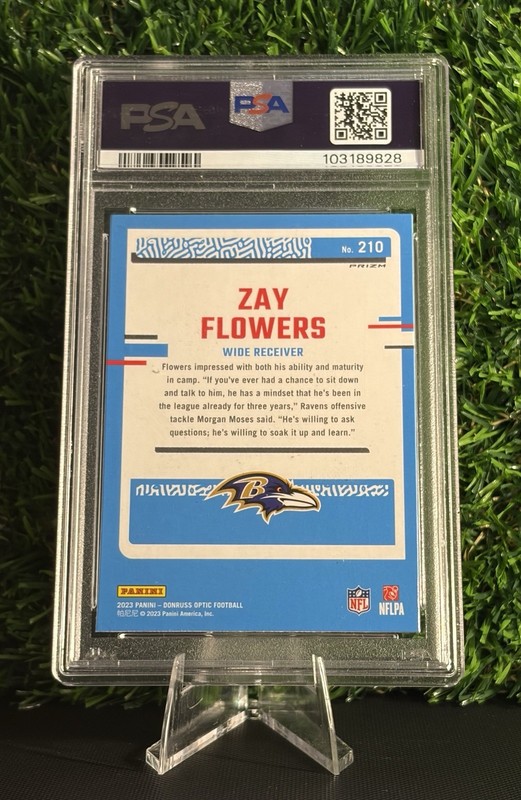 2023 Panini Donruss Optic - Rated Rookie Zay Flowers #210 Pink PSA 10 view 2