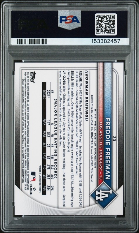 2025 BOWMAN CHROME SAPPHIRE EDITION GOLD #33 FREDDIE FREEMAN /50 PSA 10 view 2
