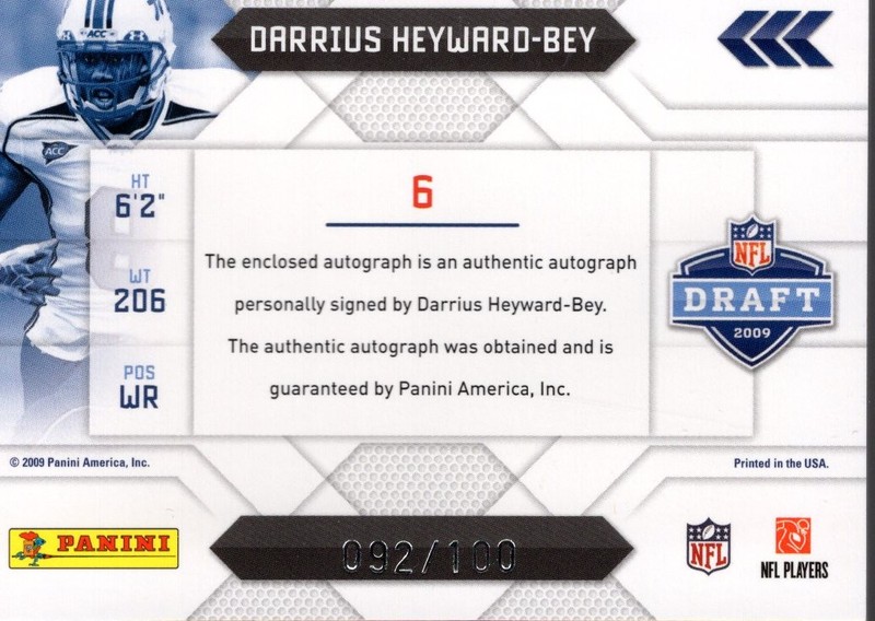2009 Playoff Prestige NFL Draft Auto Patch Draft Logo Darrius Heyward-Bey /100 view 2