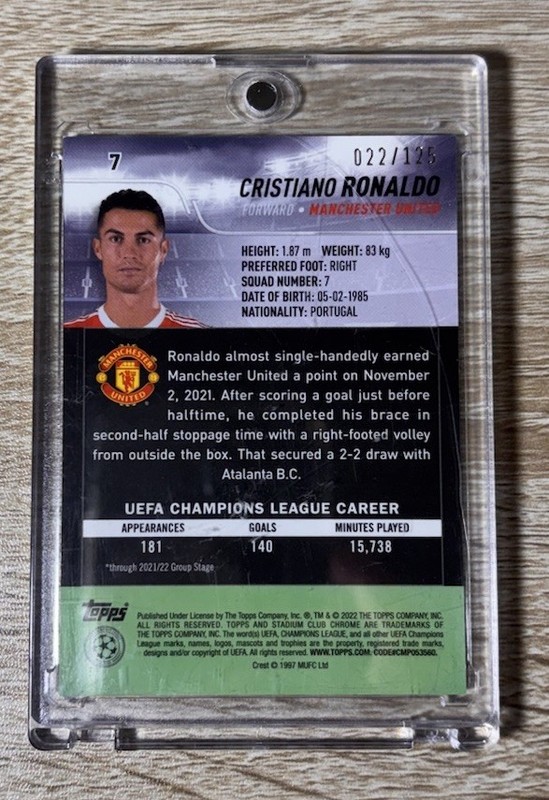 Cristiano Ronaldo 2021 Topps Stadium Club Chrome UCL #7 Teal Aqua Refractor /125 view 2
