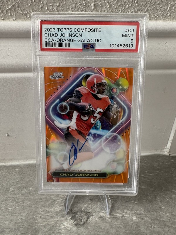 2023 Topps Cosmic Chad Johnson Ocho Cinco #CCA-CJ Orange Galactic /25 Auto PSA 9
