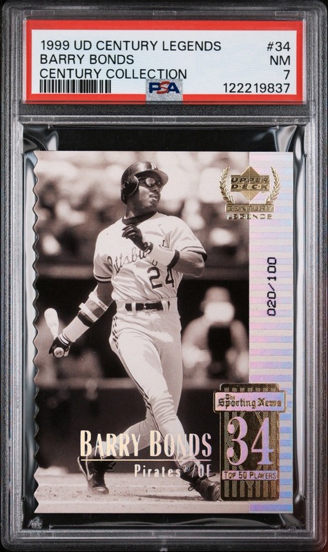 1999 Upper Deck Century Legends Barry Bonds Die Cut /100 PSA 7 POP 1, 3 HIGHER