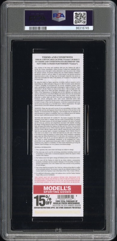 PSA 9 - MOOKIE BETTS DEBUT - 2014 BOSTON RED SOX @ NEW YORK YANKEES FULL TICKET view 2