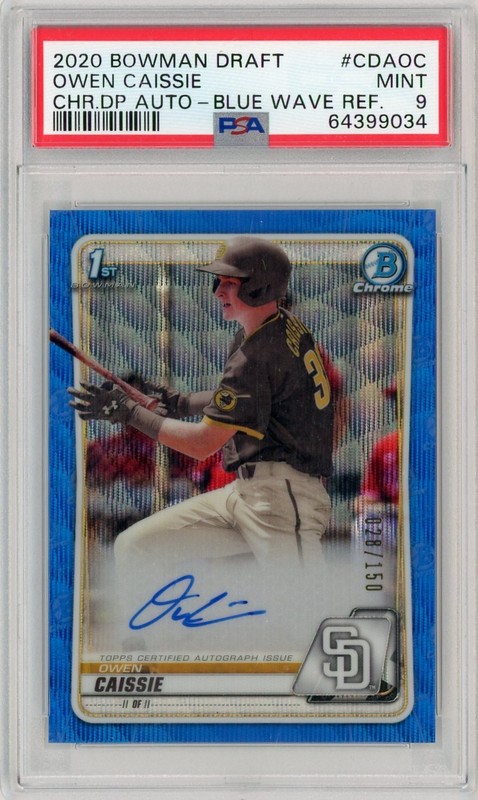 2020 Bowman Draft Owen Caissie Auto Blue Wave Refractor /150 PSA 9 Padres CDA-OC view 1