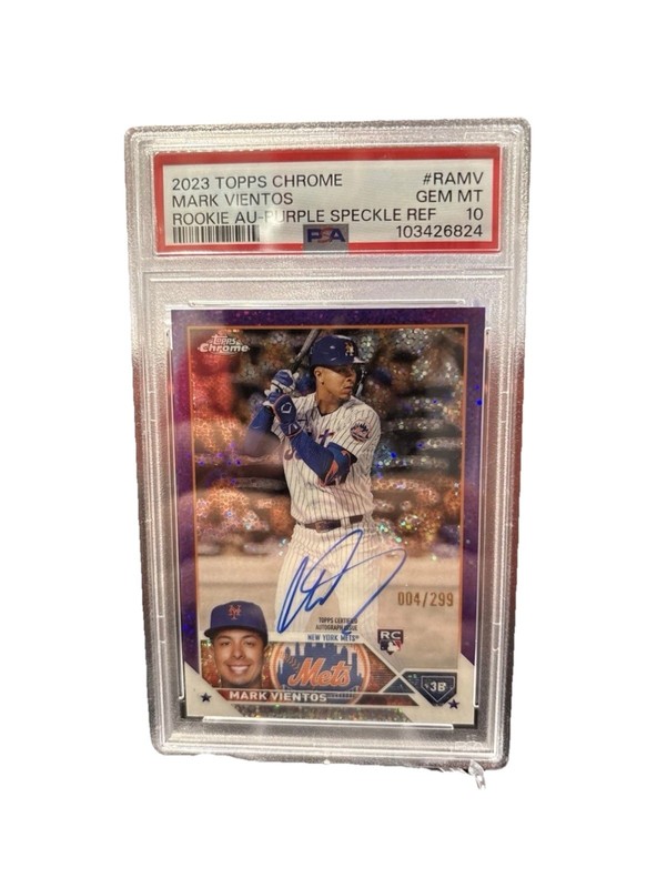 Mark Vientos 2023 Topps Chrome Purple Speckle Auto RC /299 PSA 10 Mets
