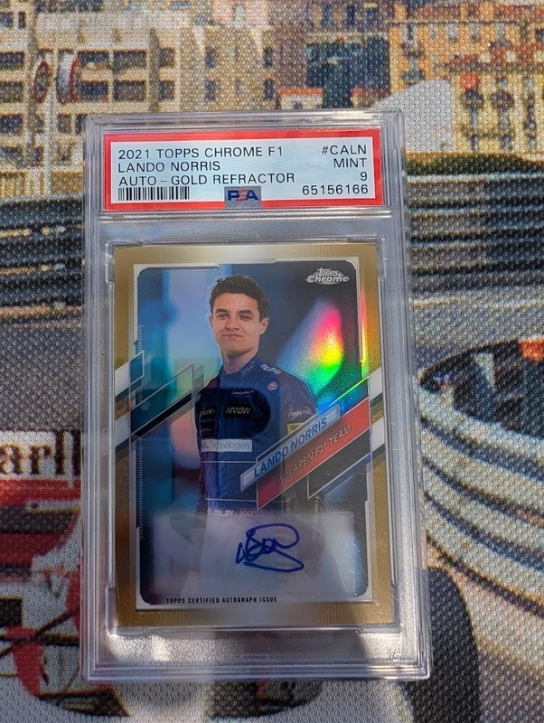 LANDO NORRIS 2021 TOPPS CHROME F1 AUTO GOLD REFRACTOR /50 PSA 9 MINT