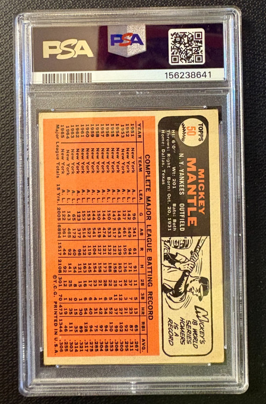 1966 Topps - Mickey Mantle #50 PSA 2 New York Yankees Vintage view 2