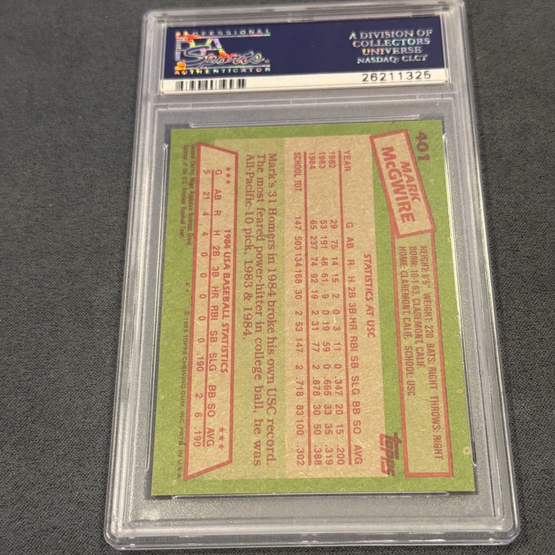 1985 Topps #401 Mark McGwire PSA 9 Rookie Card RC 1984 Team USA Centered view 2