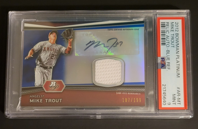 2012 Bowman Platinum Mike Trout PSA 9 Auto Relic Blue Refractor /199 AR-MT
