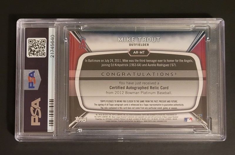 2012 Bowman Platinum Mike Trout PSA 9 Auto Relic Blue Refractor /199 AR-MT view 2