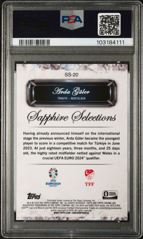 Topps Chrome UEFA Sapphire Selections Arda Guler SS-20 Gold /50 PSA 10 view 2