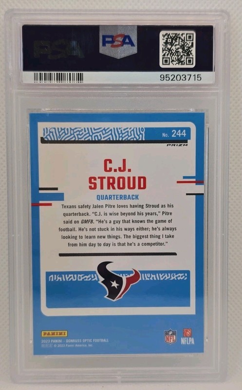 C.J. Stroud *PSA 10* Holo Prizm 2023 Panini Donruss Optic - Rated Rookie #244 RC view 2