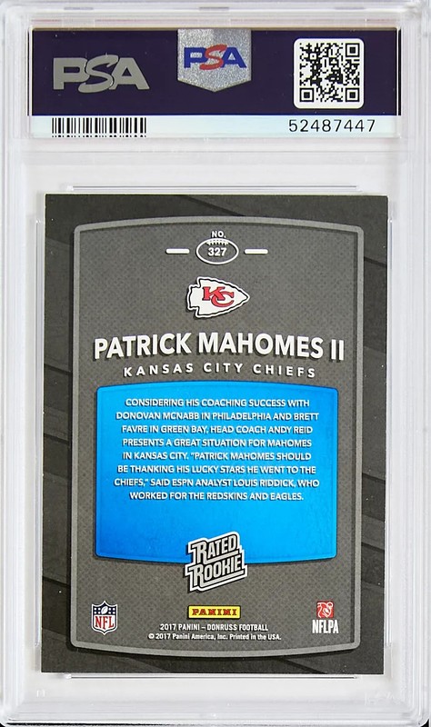 2017 Panini Donruss #327 - Patrick Mahomes II Rated Rookie PSA 9 Mint RC view 2