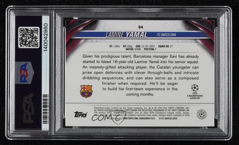 2023 Topps Chrome UEFA Club Competitions 309/399 Lamine Yamal #64 Rookie RC 18ms view 2