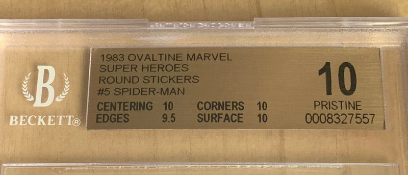 1983 Ovaltine Marvel Super Heroes Stickers💎 SPIDER-MAN 💎 BGS 10 💎 PRISTINE 💎 view 2