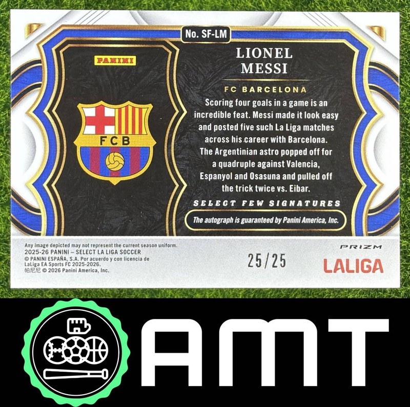 Lionel Messi Auto 2025-26 Panini Select La Liga 25/25 Few Purple Prizm Barcelona view 2