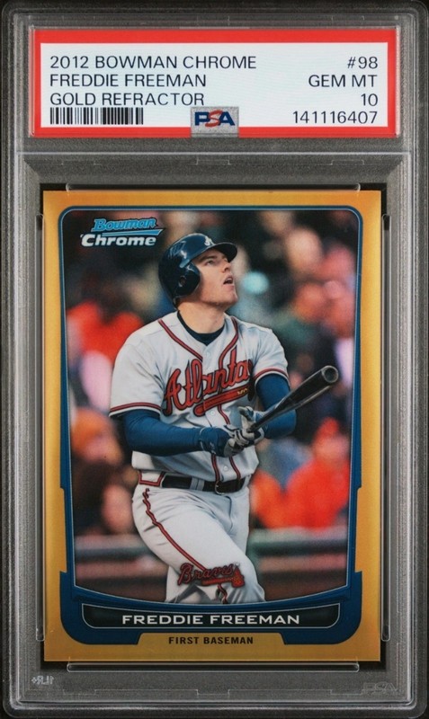 2012 BOWMAN CHROME GOLD REFRACTOR #98 FREDDIE FREEMAN 43/50 PSA 10
