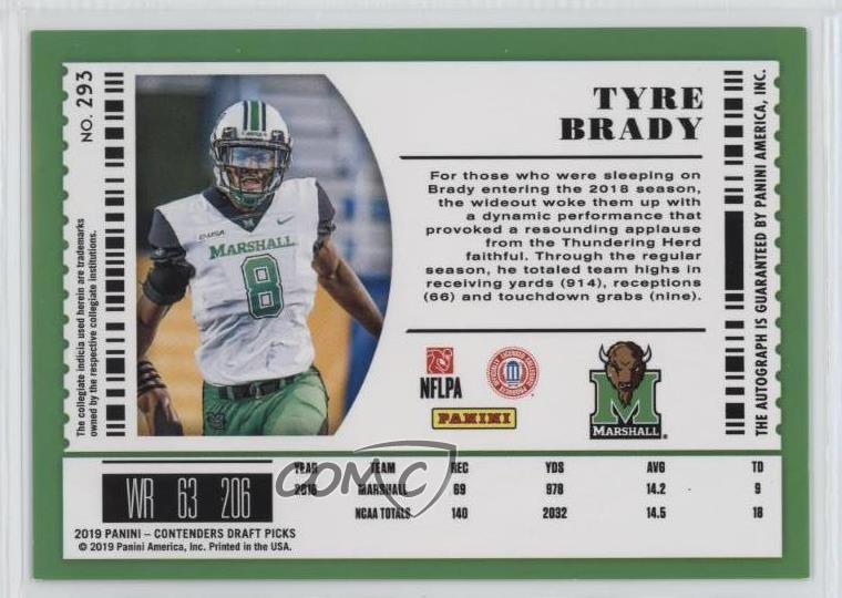 2019 Contenders Draft Picks College Cracked Ice Ticket 17/23 Tyre Brady Auto 0c2 view 2