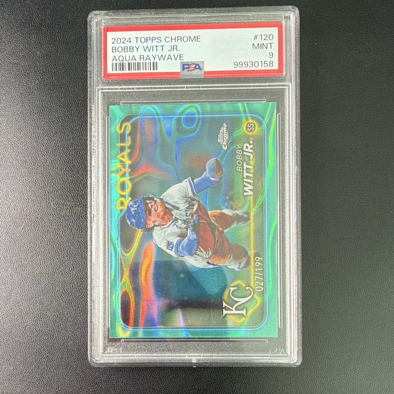 Topps 2024 Chrome Bobby Witt Jr. Royals Aqua Raywave Refractor #120 /199 PSA 9