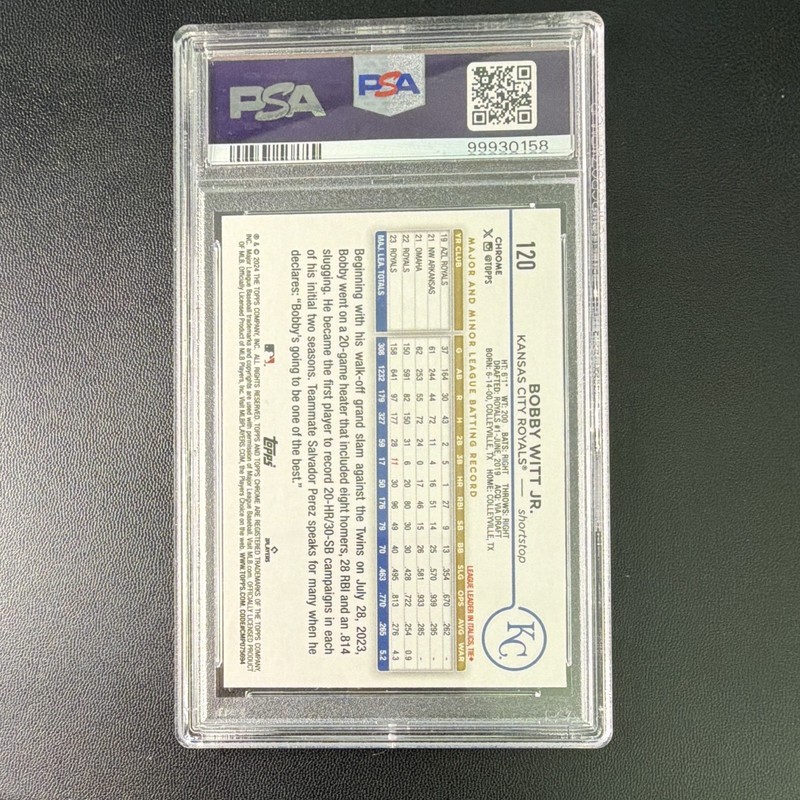 Topps 2024 Chrome Bobby Witt Jr. Royals Aqua Raywave Refractor #120 /199 PSA 9 view 2