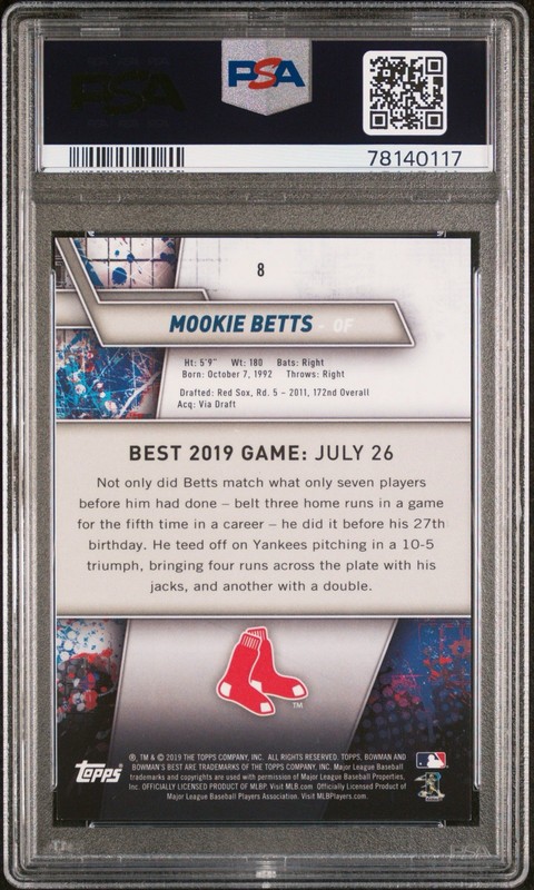 2019 BOWMAN'S BEST ORANGE REFRACTOR #8 MOOKIE BETTS /25 PSA 9 view 2
