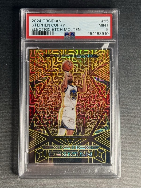 Stephen Curry 2024-25 Panini Obsidian Gold Electric Etch Molten /10 #95 PSA 9