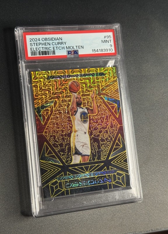 Stephen Curry 2024-25 Panini Obsidian Gold Electric Etch Molten /10 #95 PSA 9 view 2
