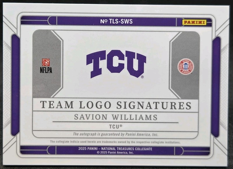 2025 Panini National Treasures Collegiate Savion Williams #TLS-SWS RC Auto  view 2