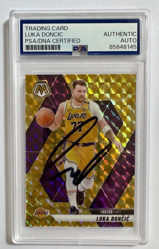 Luka Doncic Signed Mosaic Yellow Card PSA DNA Auto LA Lakers COLOR MATCH 2024-25 view 2