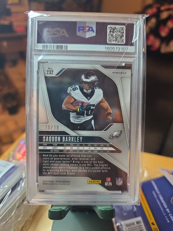 2024 Prizm Football NFL Saquon Barkley TRUE Gold Prizm 10/10 PSA 9 #232 Eagles view 2