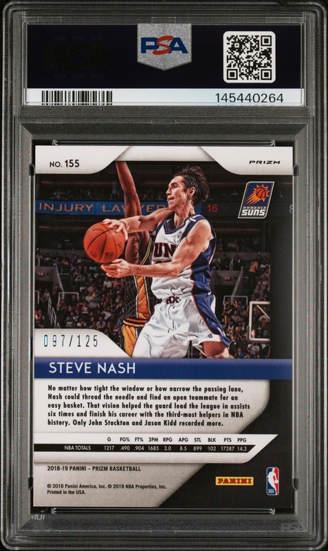 2018 Panini Prizm #155 Steve Nash Fast Break Prizm-Red /125 PSA 10 view 2
