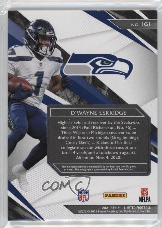2021 Limited Spotlight Ruby /49 D'Wayne Eskridge RPA Rookie Patch Auto RC 11oh view 2