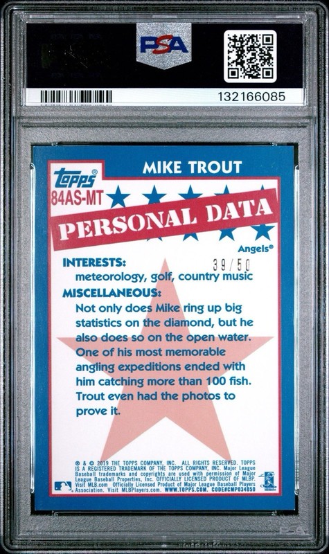 2019 Topps - 1984 All-Stars Mike Trout GOLD /50 #84AS-MT ANGELS PSA 8 NM view 2