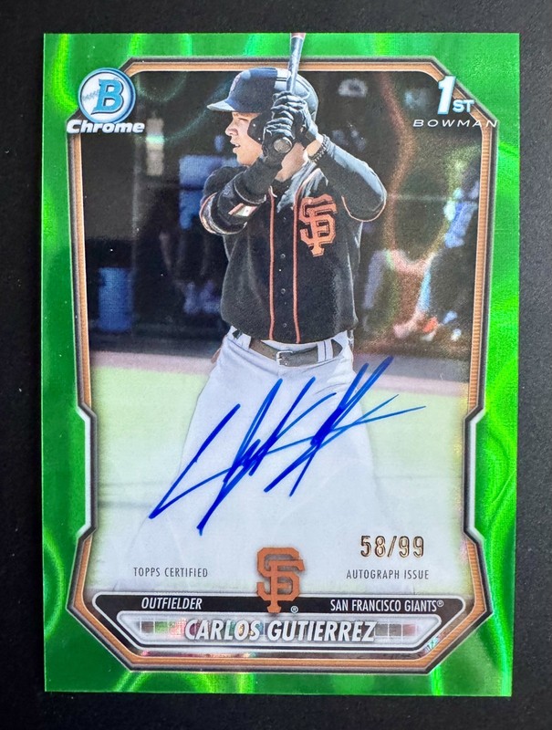 2026 Bowman Chrome 1st Carlos Gutierrez #CPA-CGU Auto Green Refractor /99 Giants