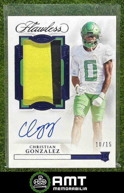 Christian Gonzalez 2023 Panini Flawless Collegiate 10/15 RC Patch Auto Sapphire