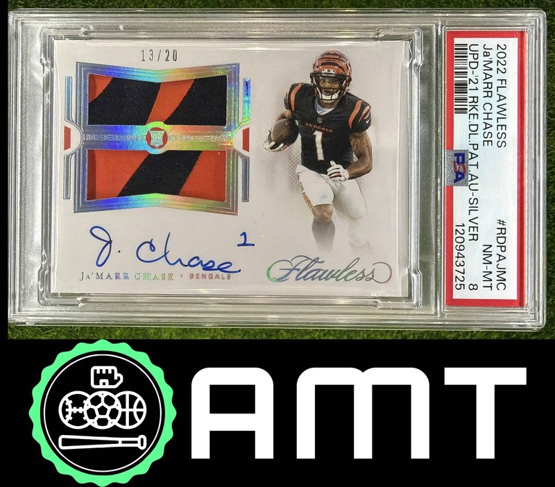Ja'Marr Chase Patch Auto PSA 8 2022 Panini Flawless 2021 Rookie Dual Silver 3725
