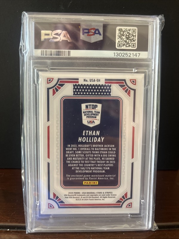 2024 Ethan Holiday Patch Game Worn USA Baseball PSA MINT 9 Colorado Rockies org. view 2