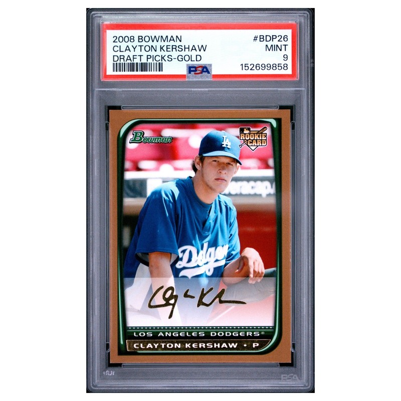CLAYTON KERSHAW Rookie #BDP26 PSA 9 2008 Bowman draft picks gold Baseball Card