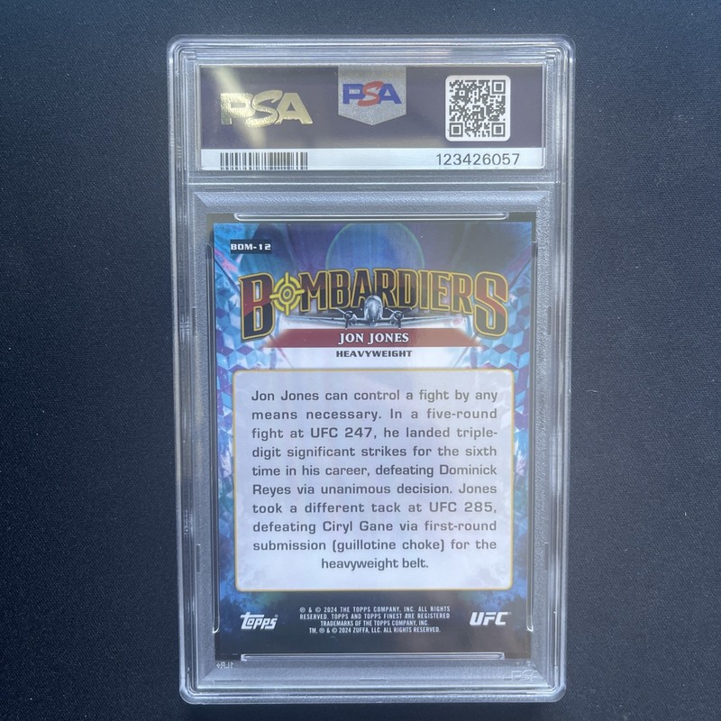 2024 FINEST UFC JON JONES BOMBARDIERS Bom-12 PSA 10 Pop 2! POP 2 SSP view 2