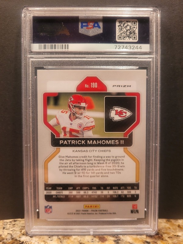 2021 Panini Prizm - Patrick Mahomes II #190 Red White & Blue Prizm PSA 10 GEM MT view 2