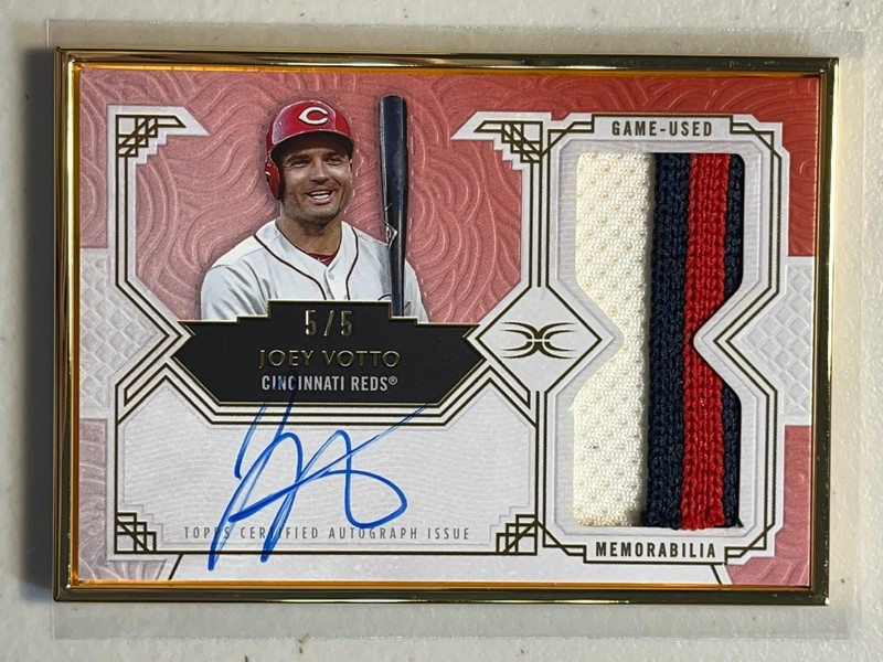 Joey Votto 2025 Topps Definitive /5 Red Patch Auto Gold Framed Autograph Jersey