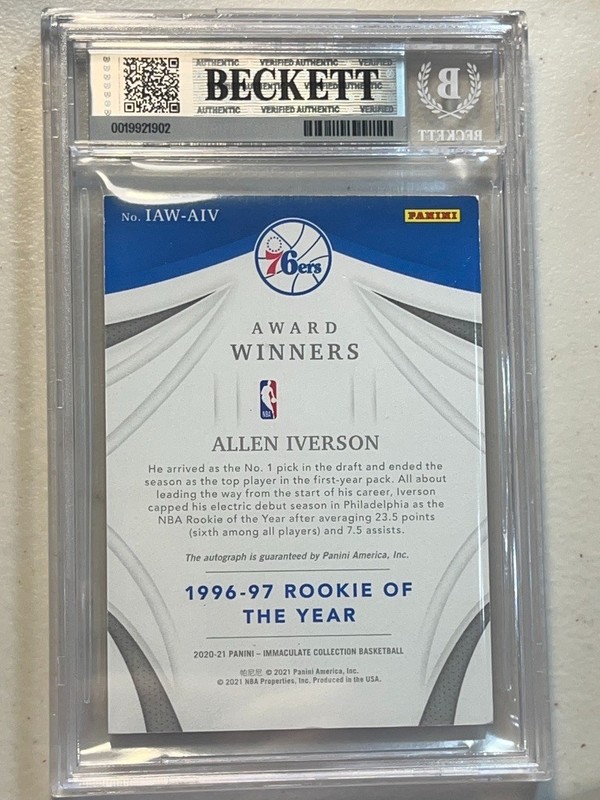 Allen Iverson BGS 7 2020-21 Panini Immaculate /25 Acetate Award Winners Auto view 2