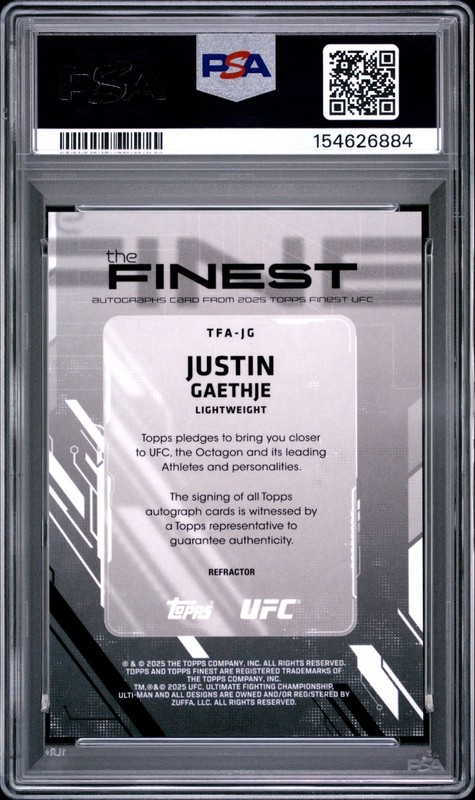 Justin Gaethje PSA 10 Pop 1 2025 Topps Finest UFC Refractor Auto Autograph view 2