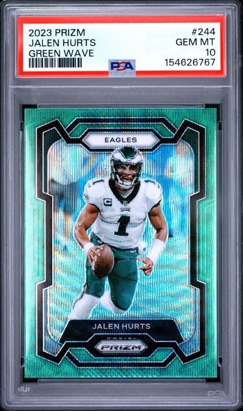 Jalen Hurts PSA 10 2023 Panini Prizm Green Wave Color Match #244 Eagles Gem Mint