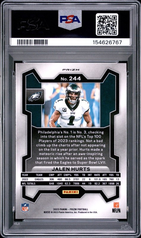 Jalen Hurts PSA 10 2023 Panini Prizm Green Wave Color Match #244 Eagles Gem Mint view 2