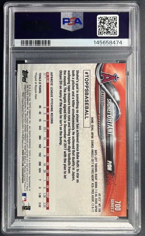 2018 Topps Series 2 Shohei Ohtani Rookie PSA 9 Pitching #700 view 2